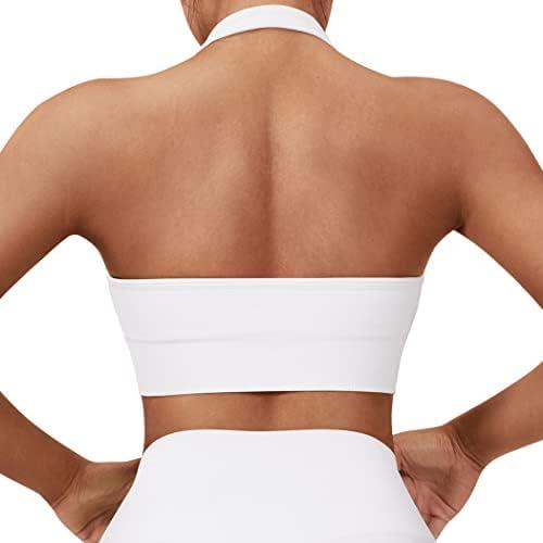SUUKSESS Women Seamless Halter Sports Bra Open Back Padded Workout Crop Tank Tops Size S