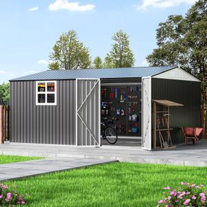 Polar Aurora 12X14 FT Outdoor Storage Shed with Windows, Metal Garden Shed with Updated Lockable Doors and Frame Structure, Large Tool Sheds for Backyard Garden Patio Lawn,Black