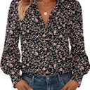 Zeagoo Women Button Down Shirts Lantern Long Sleeve Tops Business Casual Chiffon Blouses Trendy Work Clothes (Black, L)