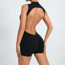 Litthing Women Short Jumpsuit Backless Scrunch Butt Workout Rompers V Back Yoga One Piece Unitards Sleeveless Gym Bodycon, M