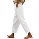 Puimentiua Cotton Linen Pants Women Casual Lightweight Elastic Drawstring Waist Summer Vacation Beach Pants with Pockets XL