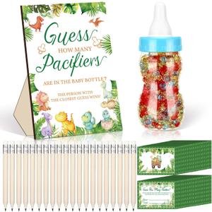 Syhood Dinosaur Baby Shower Game Guess How Many Pacifiers Games Sign 50 Small Guessing 20 HB Pencils 750 ml Milk Bottle 400 Acrylic Pacifiers Decorations Guests Gender Reveal Party Favors