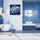Woxfcart Rose Floral Canvas Wall Art, 24 x 24 Vintage Dark Blue Flower Pictures Print, Bedroom Living Room Bathroom Home Decor