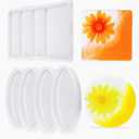 AOEDEO 8 Pack Thick 4 inches Coaster Molds Set - 4 Pack Round & Square Silicone Coaster Molds for Resin Casting