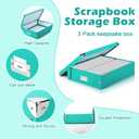 3 Pack 12"x12" Scrapbook Storage Box with Lid Fold Jumbo Photo Storage Box Teal Green Document Organizer Boxes Archival Storage Boxes Photo Storage Ideas For Memory Album Keepsake 14.5"x 12.8" x 3.5"
