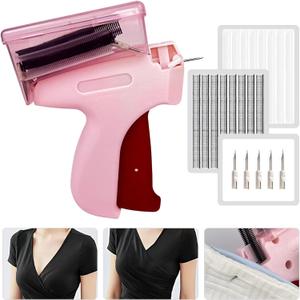 Stitch Gun,Quick Clothing Fixer,Mini Stitch Sewing,Handheld Stitch Gun for Clothes,Tagging Gun for Clothing with 5 Needles,1000 Black and 1000 White Fasteners (Pink, Large)