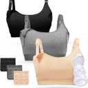 Momcozy Pumping Bra, Pumping Bra Hands Free All Day Wear Pumping & Nursing Bra in One Holding Breast Pump for Spectra, Medela (Large, Black,grey,skin-3pk)
