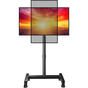 Perlegear Floor TV Stand with Mount for 26-50 inch TVs up to 55 lbs, TV Floor Stand with Rotation, Tilt, Level, Height Adjustable TV Stand for Bedroom/Living Room, Max VESA 300x300mm, PGFS12, Black