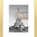 Upsimples 8x10 Picture Frame, Display Pictures 5x7 with Mat or 8x10 Without Mat, Wall Hanging Photo Frame, Gold, 1 Pack