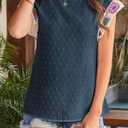 Womens Summer Tops 2025 Boho Tops for Women Color Crew Neck Short Sleeve Casual Blouse (Large, Blue)