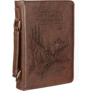 Christian Art Gifts Men's Classic Bible Cover On Wings Like Eagles Mountain Isaiah 40:31, Brown Faux Leather, XL (Extra Large)