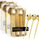 Novelty Modern Flatware, Cutlery,Disposable Plastic Soup Spoons Luxury Gold 64 Count