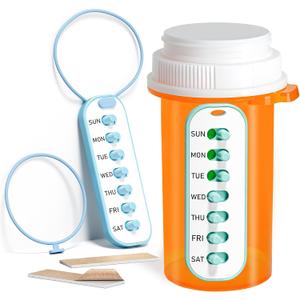 Odaro 2 Pack Pill Reminder, Lanyad or Sticker Pill Tracker, Work with Most Bottles, Reusable Medication Tracker Replacement of Vitamin Weekly (7 Day) Medicine Organizer