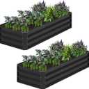 2PCS 6x2x1FT Galvanized Raised Garden Bed,Planter Raised Beds-Metal Garden Box,Large Plant for Outdoor Planting, Vegetables BedFlower,herb-Black