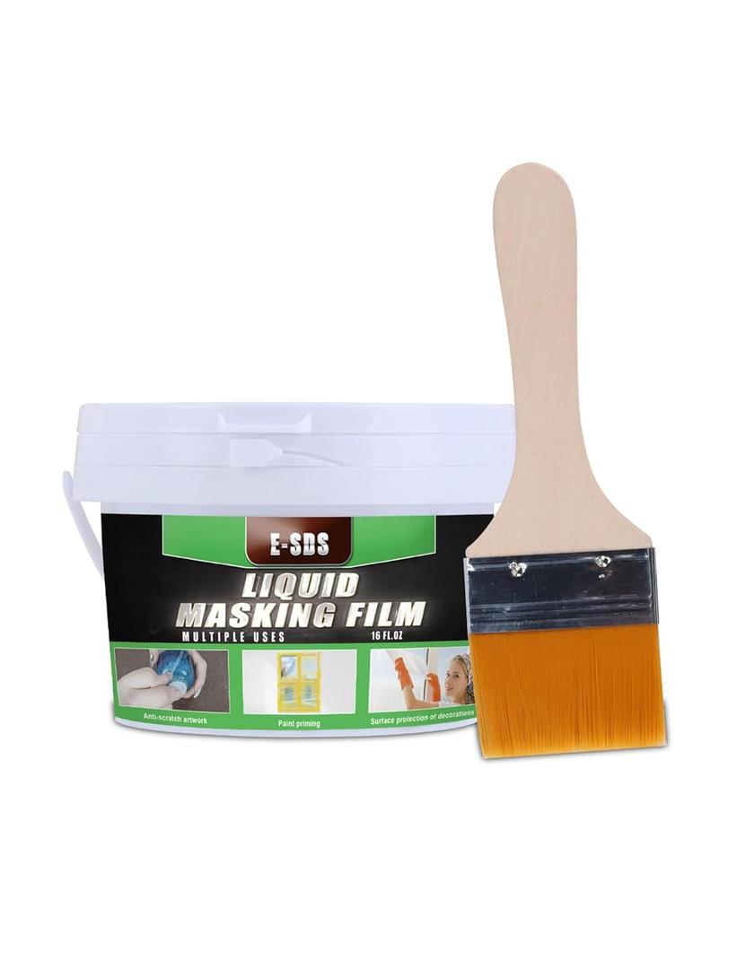 E-SDS Masking Liquid Tape, 16 fl.oz Masking Liquid, Transparent Peelable Coating for Window Painting, with a Brush