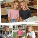 4 Pack Girls Soft Shirts | Short Sleeve, Ribbed, Slim Fit Tops, Crewneck, Cute, Casual, Basic Tee Shirts, Summer, Stretchy, Daily School Wear
