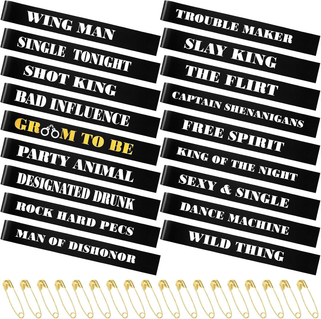 Daifunli 18 Pack Funny Bachelor Party Sashes Groomsmen Team Groom Sash Groom to Be Decorations for Bachelor Bachelorette Party Favors Accessories Gifts