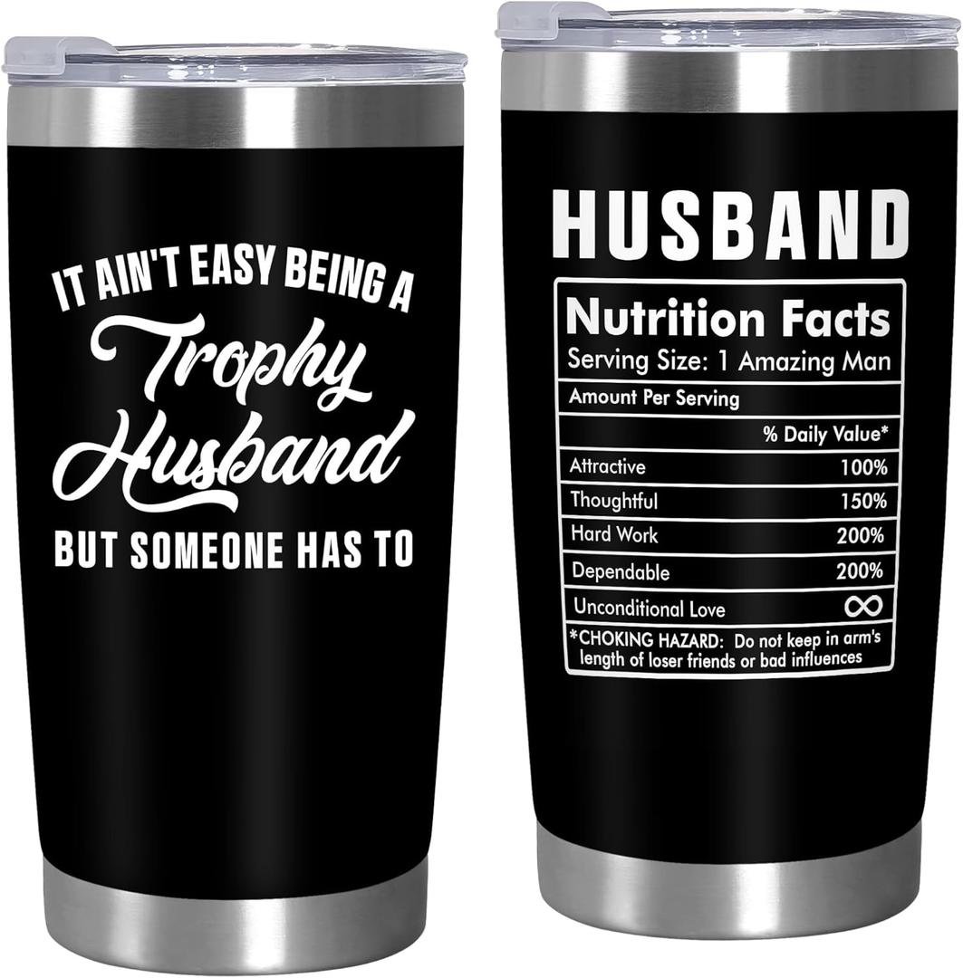 Christmas Husband Gifts from Wife - Nutrition Facts 20 oz Stainless Steel Insulated Coffee Tumbler with Lid - Anniversary Birthday Gifts for Husband, Men Gift Ideas, Cool Stuff for Men