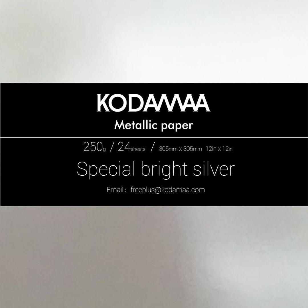 KODAMAA 12x12Square Art Craft Gold/Silver Cardstock, Multipurpose Shimmer Metallic Paper Perfect for Festival Crafting, Party Decoration, Gift Packaging (24 Sheets) (Bright Silver)
