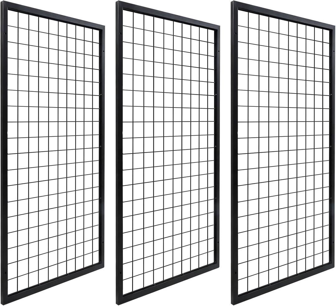NectaCol 3 Packs Grid Wall Panels, Metal Black Wire Grid Panel, Gridwall Display Rack, Heavy Duty Gridwall Panels for Retail Display