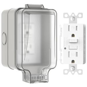 15A GFCI Outdoor Electrical Outlet Box, Hilictokt IP66 Waterproof & Lockable Enclosure, NEMA 5-15 Rated with Double Socket Ideal for Gardens, Yards, Sports Fields (UL Listed)
