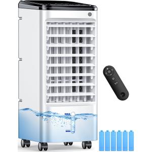CENSTECH Evaporative Air Cooler, Swamp Cooler Air Conditioner w/ 12H Timer for Auto-off, 6 Upgraded Ice Packs, 3-Speed Windowless Air Conditioner, Smart Remote, Dual Tank Portable Air Cooler for Room