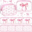 Kacctyen 10 Pcs Pink Bow Makeup Bags Bulk Gifts for Girl Women Birthday Party Favors Coquette Pastel Bow PVC Clear Cosmetic Bags Waterproof Travel Toiletry Pouch for Party Favors