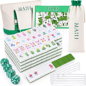1.2'' American Mahjong Set 160 Mahjong Tiles, Botanical Style, Green, 1.2" x 0.9" x 0.5"