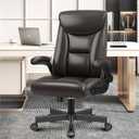 Executive Office Chair, Leather Ergonomic Office Chair Big and Tall Home Office Desk Chairs with Adjustable Flip-Up Arms Computer Chairs (Glossy Coffee)