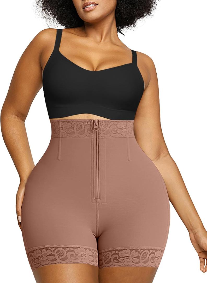 SHAPELLX Shapewear Tummy Control Fajas Colombianas Moldeadoras Butt Lifting Shapewear Shorts For Women With Zip Closure, Large