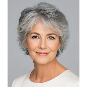 SEVENCOLORS Short Grey Wigs for White Women Layered Mixed Silver Curly Wigs with White Bangs Grandma Synthetic Hair Gray Wigs for Older Women