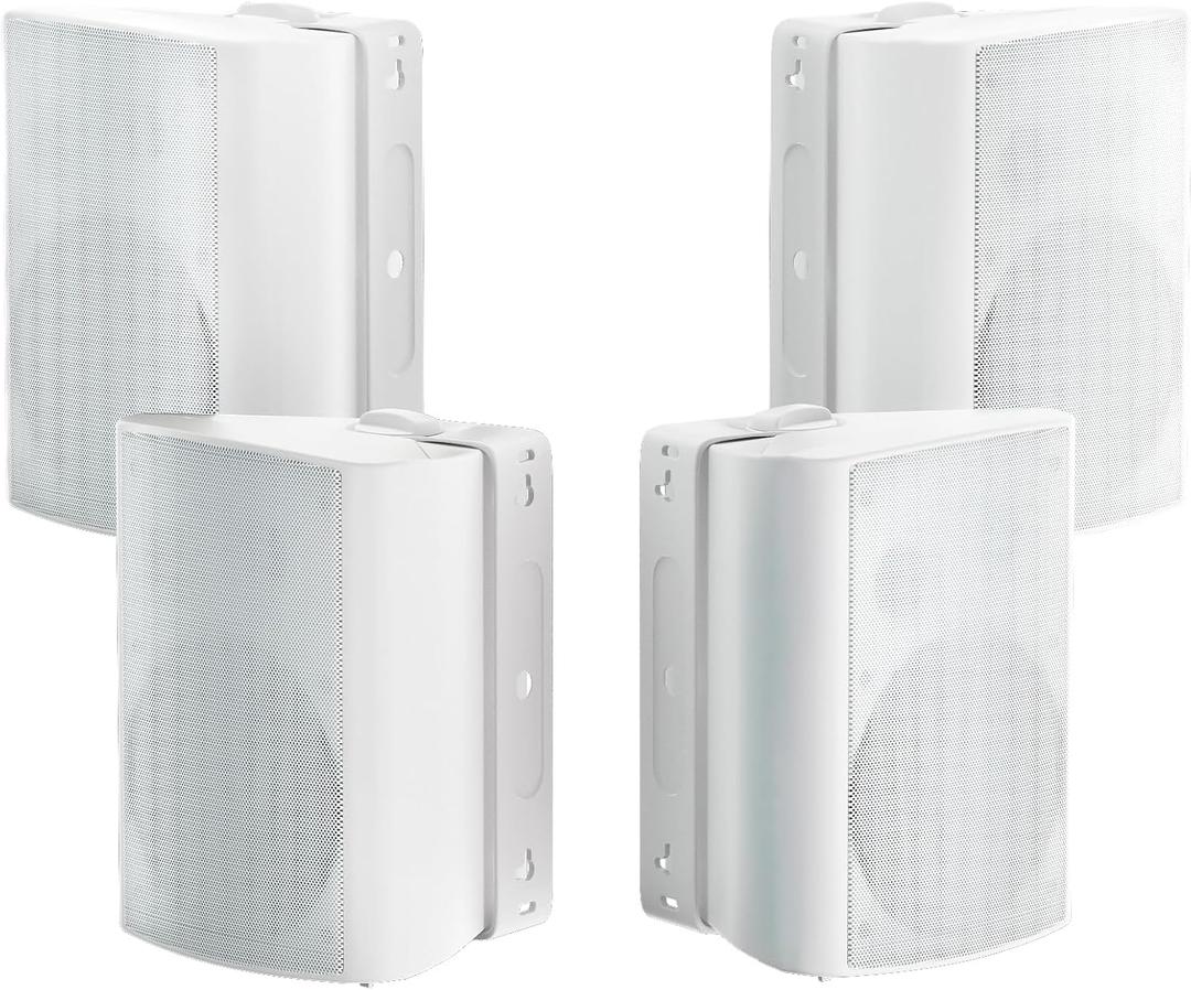 Herdio 800W 6.5 Inch Outdoor Speakers Bluetooth Waterproof Wired with Superior Amplifier, Wall Mounted Sound System, Enhanced Bass & Durable, Mountable Swivel Brackets, for Patio Home (2 Pairs, White)