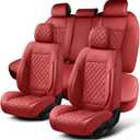 Auto Car Seat Covers Full Set Leather Cushion Protector Breathable Waterproof Seat Cover for Cars Universal Fit (Wine, Full Set Without Headrest)