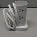 Power Strip Tower with Wireless Charger, Flat Plug Surge Protector Tower with 6FT Extension Cord, 12 AC Multiple Outlets, 4 USB (2 USB C),15W Wireless Charging Power Tower for Home Office Dorm, White