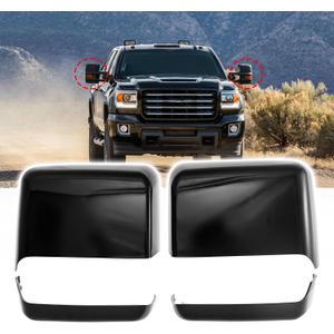 Tow Mirror Caps fit for For Chevy Silverado GMC Sierra 2014-2019,23444125 23444126 23444119 23444120,Front Left Right Door Mirror Housing Covers Caps Top & Bottom Clip-On,Glossy Black,2PCS
