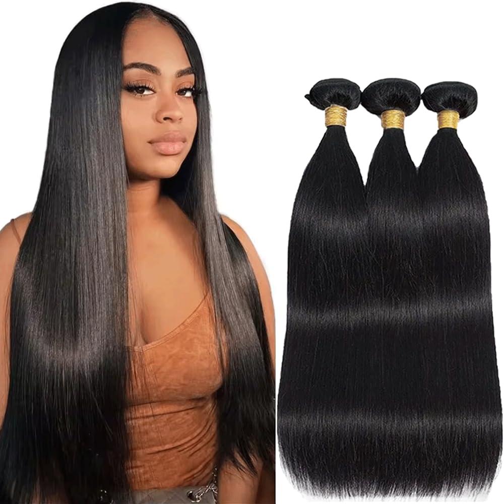 22 24 26 Inch Natural Black Color Straight Human Hair Bundles Peruvian Unprocessed Virgin Hair 3 Bundles Color #1B Straight Bundle