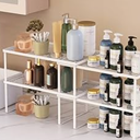 LANEJOY Metal Expandable Cabinet Shelf Organizer, Set of 2 Stackable Shelves for Pantry, Storage Countertop Shelf for Kitchen Counter, White, 17" L X 10" D X 6.3" H