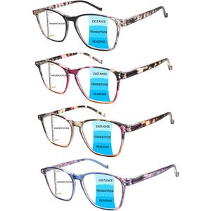 4 Pack Progressive Multifocus Reading Glasses Blue Light Blocking Multifocal Readers for Women (Multicolor)