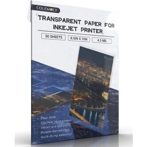 Colemoly Transparent Paper 30 Sheets Inkjet Transparency Film Inkjet Printer (100% Clear) Acetate Sheets Clear Paper 8.5x11 Inches for Crafts, Premium Print