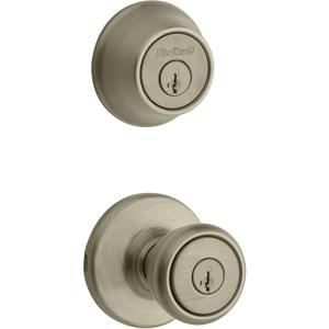 Kwikset 690T 5 SMT 6AL RCS 690 Tylo Keyed Entry Knob and Single Cylinder Deadbolt Comob Pack, Antique Brass