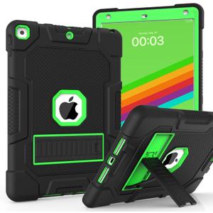 TIMISM Case for iPad 9th/8th/7th Generation(2021/2020/2019), Heavy Duty Military Grade Shockproof Rugged Protective 10.2" Cover with Built-in Stand for iPad 9 8 7 Gen, Black+Green