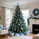 Chuangdi 30 Pcs Blue Velvet Ribbon Bows Christmas Tree Ornaments 5x9 Inch Vintage Blue White Double-Sided Premade Velvet Gift Wrapping Bows for Tree Garland Wreath Xmas Decorations, 3/8'' Wide