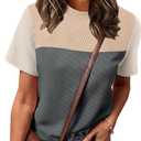 WIHOLL Womens Fashion 2026 Color Block Shirts Short Sleeve Crewneck Knitted Spring Summer Tops Casual Trendy (XL)