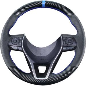 Carbon Fiber Steering Wheel Cover for Toyota RAV4 SUV 2019-2025 / Avalon 2019-2022 / Toyota Camry 2018-2024 / Corolla 2020-2025 DIY Stitching 15 inches Black Leather Interior Accessories