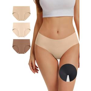 OVRUNS Camel Toe Proof Underwear for Women Cameltoe Concealer Underwear Seamless No Show Panty Liners Workout Panties (Large, Nude-light Nude-dark Nude) 3 Pcs