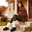 Vilanva Platform Slippers for Women Cozy Fur Lined Slip on Mary Jane Winter Shoes Warm Comfy House Slippers for Indoor Outdoor (Black)