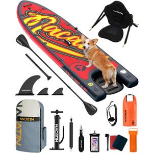 NACATIN Inflatable Stand Up Paddle Board - Premium SUP Board with Dog Ramp Kit, Complete SUP Set Paddle Boards for Adults with Single/Double Paddle, Kayak Seat, Suitable for Paddle Boarding with Dog