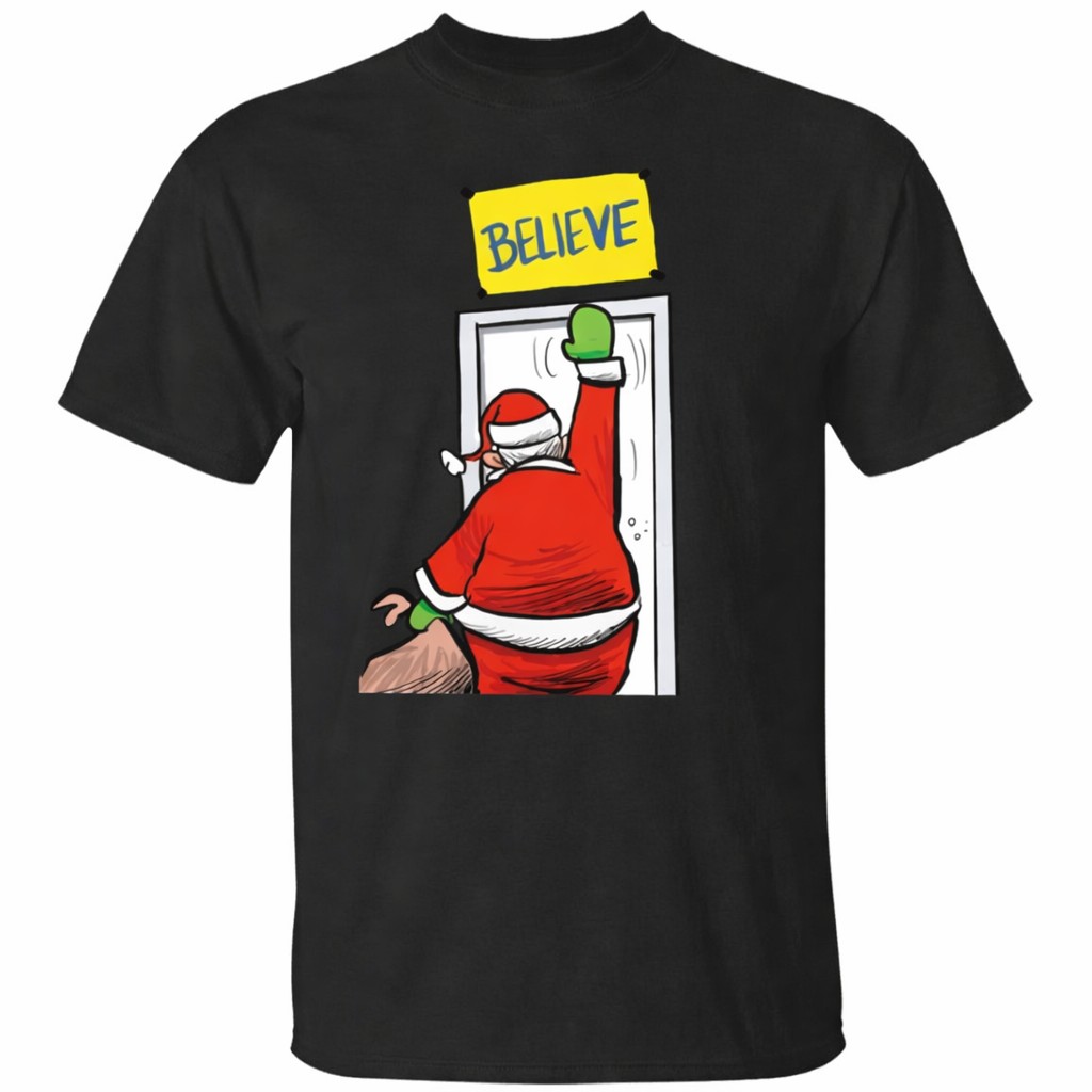 Santa Believe Christmas T-Shirt, Black Large