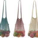 Net Shopping Bag Reusable Grocery Bags Net Storage Bag Long Handle Cotton Mesh Net Tote Bag Fruit Vegetable Net Bags Organizer