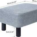 IBUYKE 16.54" Small Footstool Linen Fabric Pouf Ottoman Footrest Modern Home Bedroom Rectangular Stool, with Padded Seat Pine Wood Legs, Gray Blue RF-BD214-D
